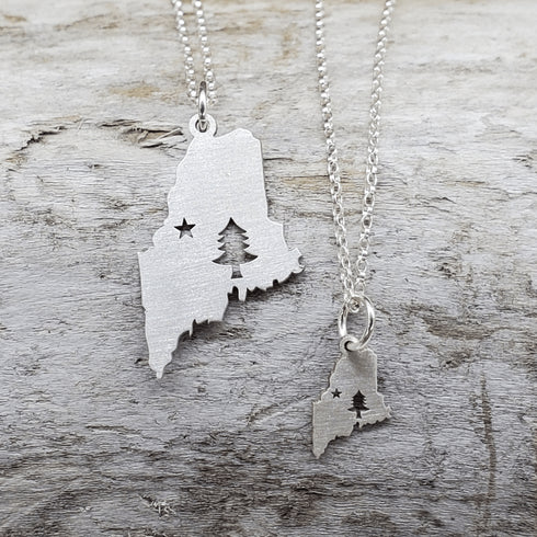 Original Maine Flag Pendant Sterling Necklace